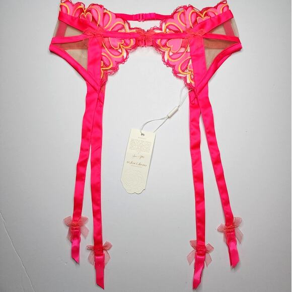 For Love & Lemons Graphic Hearts Garter Embroidered Lingerie Victoria's Secret - Picture 2 of 12
